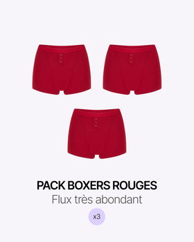 Pack menstruel trio boxers côtelés rouges