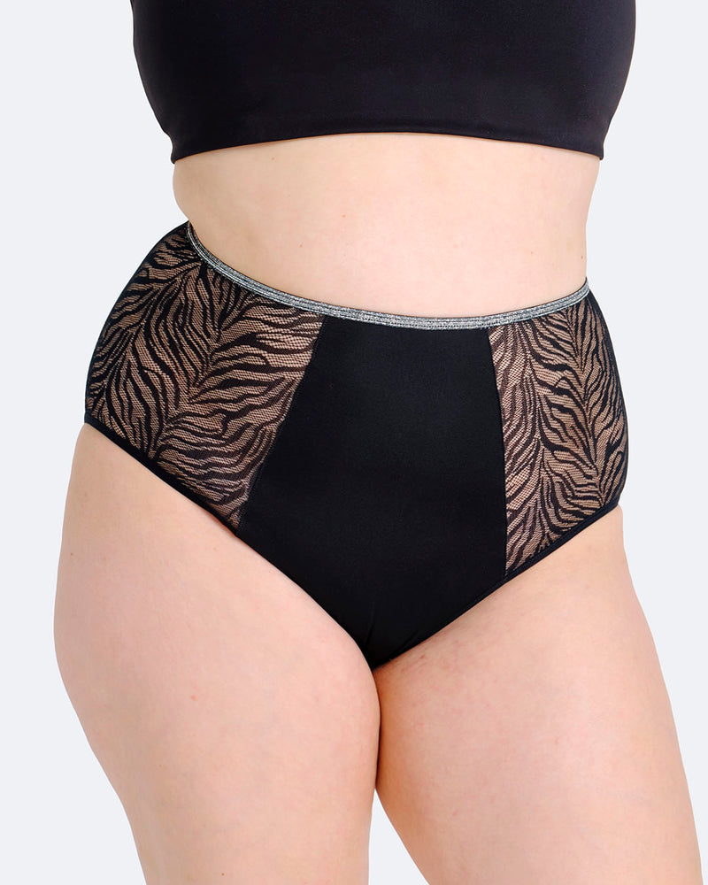 Taille haute menstruelle zebra pailletée