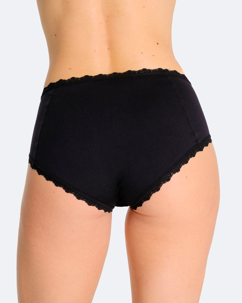 Shorty menstruel noir en dentelle