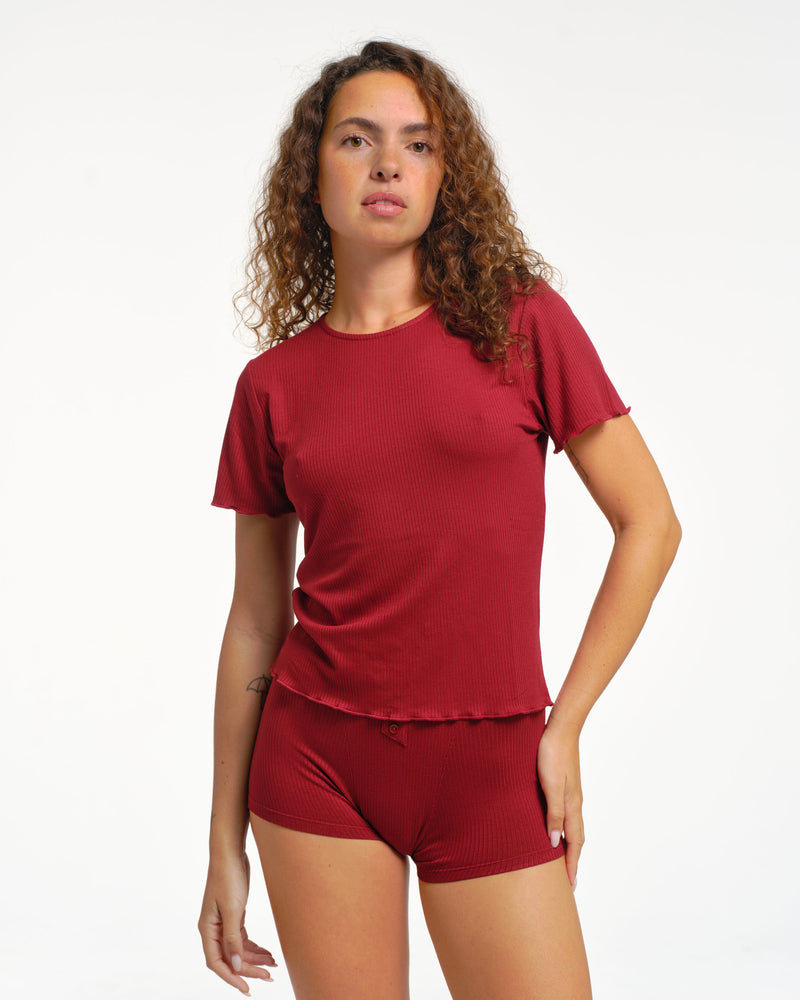 T-shirt côtelé rouge