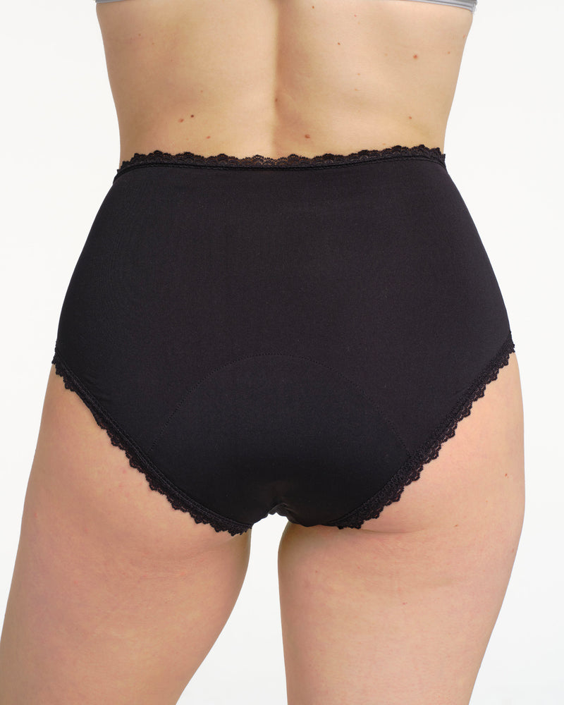Taille haute menstruelle noire en dentelle