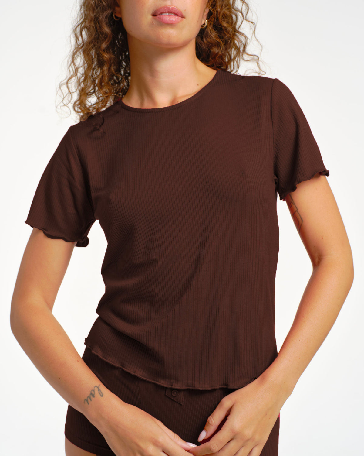 T-shirt côtelé chocolat
