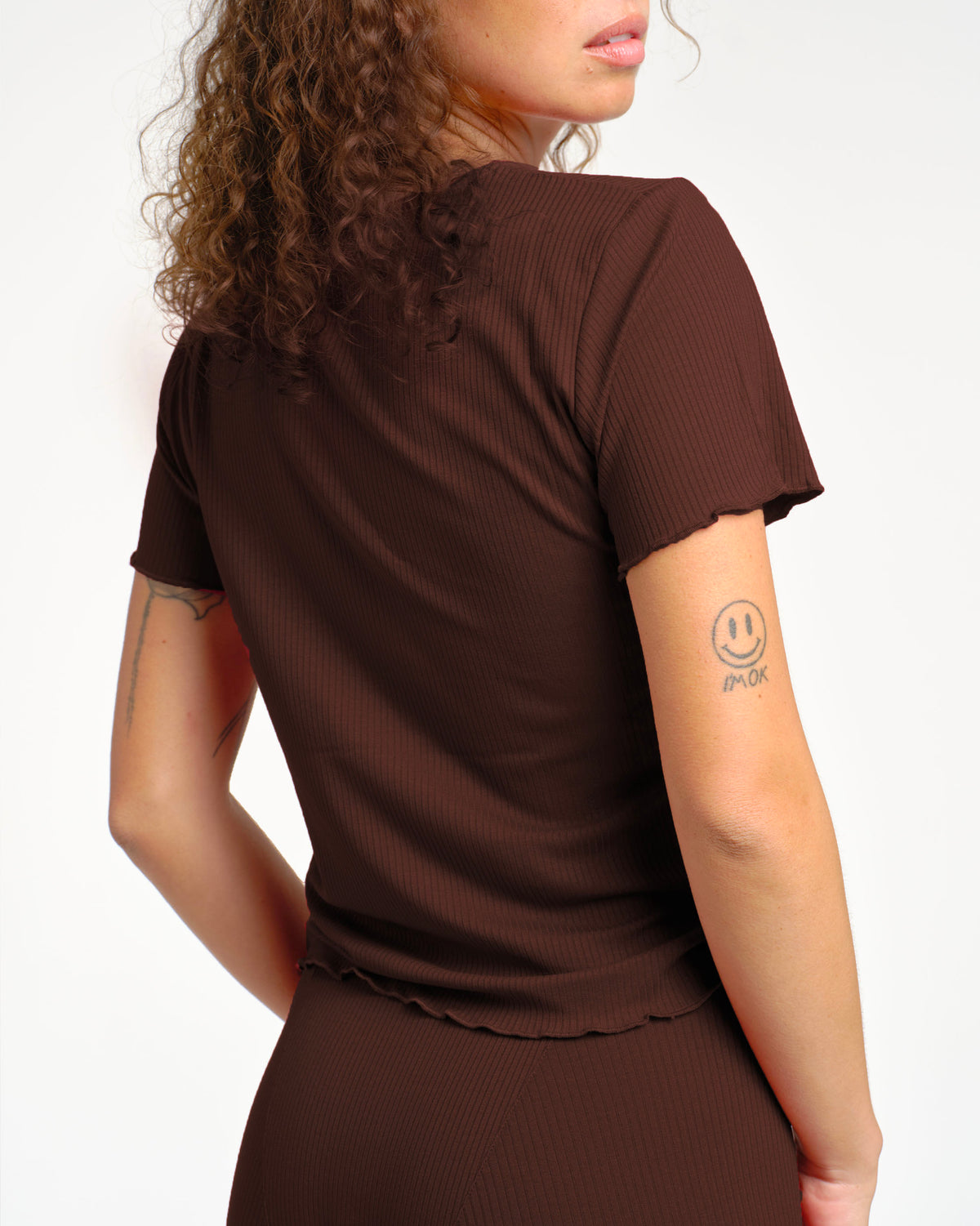 T-shirt côtelé chocolat