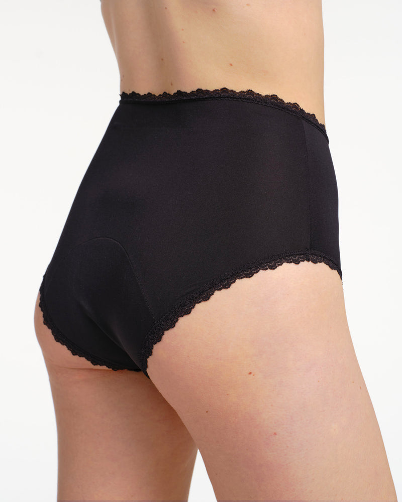Taille haute menstruelle noire en dentelle