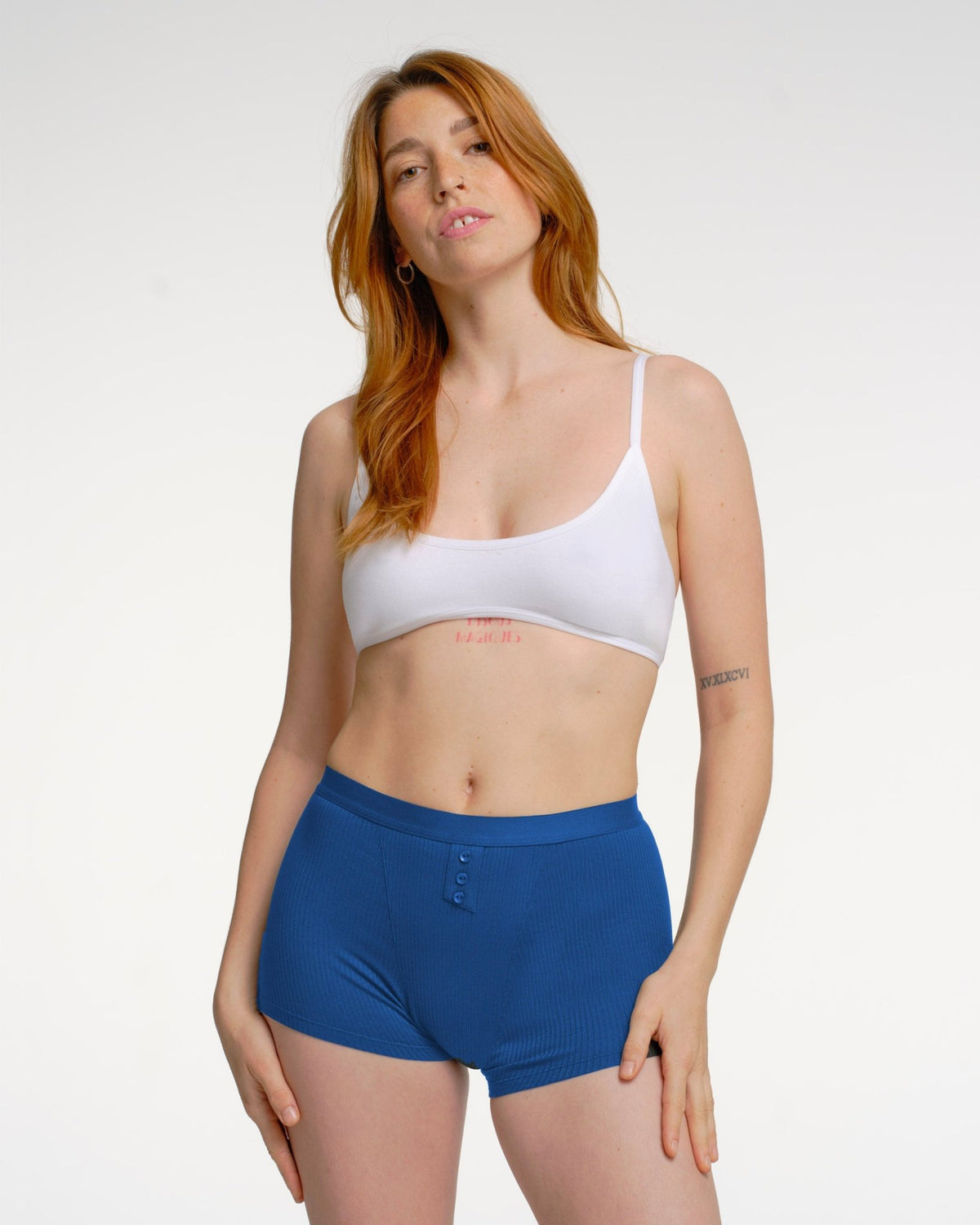 Boxer menstruel côtelé bleu - Moodz.co