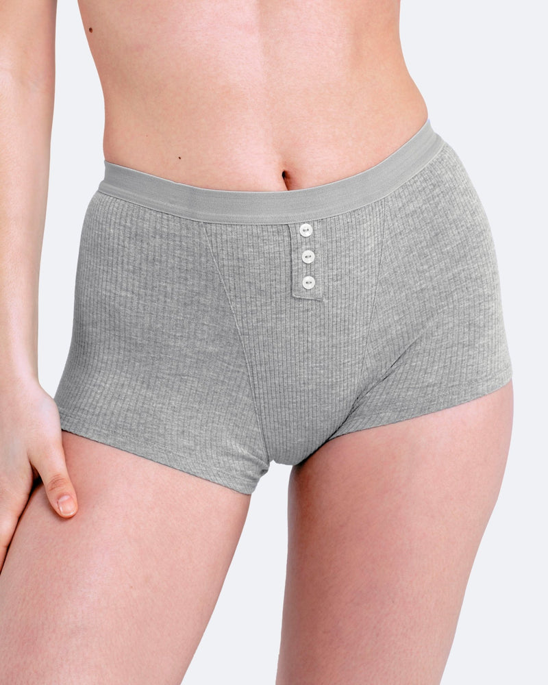 Boxer menstruel côtelé gris chiné - Moodz.co