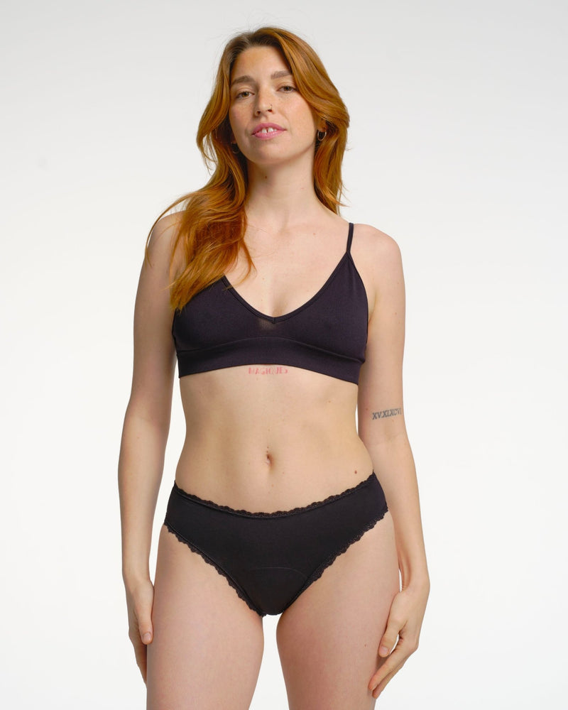 Culotte menstruelle noire en dentelle - Moodz.co