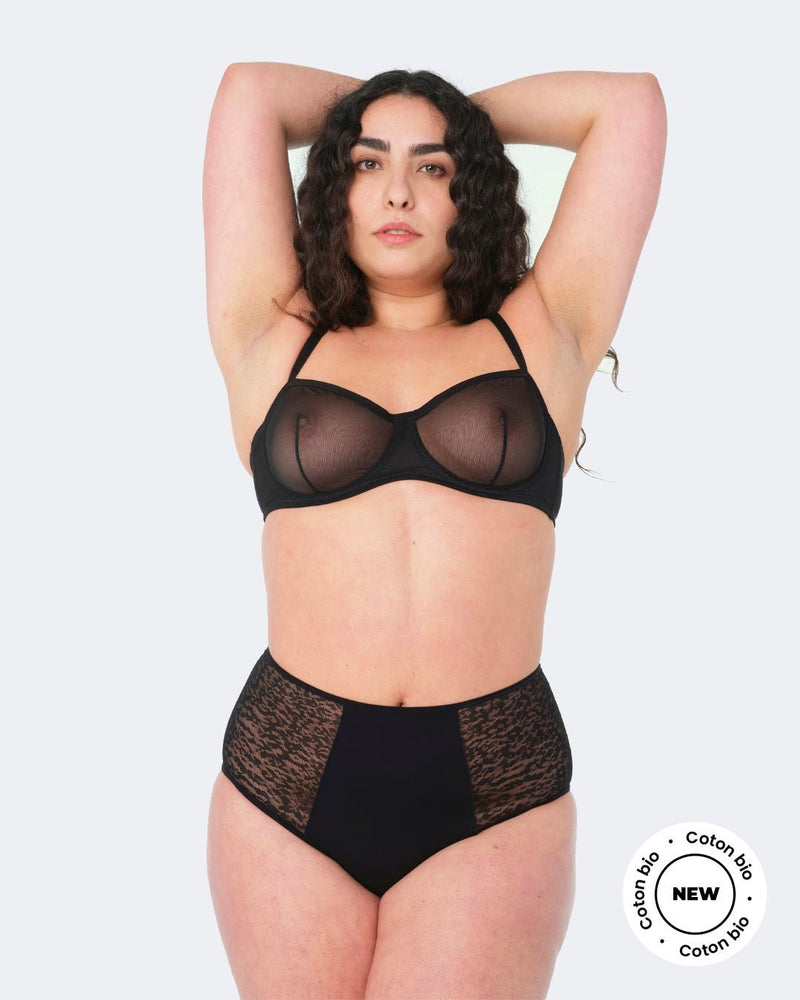 Taille haute menstruelle dentelle noire - Moodz.co