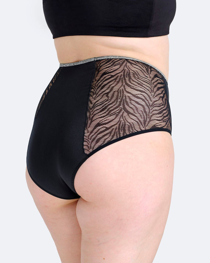 Taille haute menstruelle zebra pailletée - Moodz.co