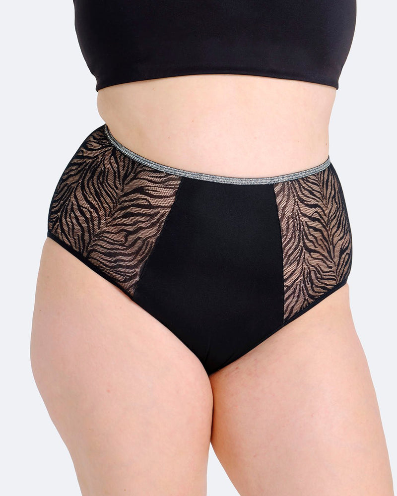 Taille haute menstruelle zebra pailletée - Moodz.co