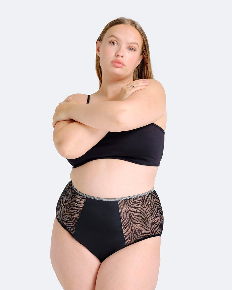 Taille haute menstruelle zebra pailletée - Moodz.co